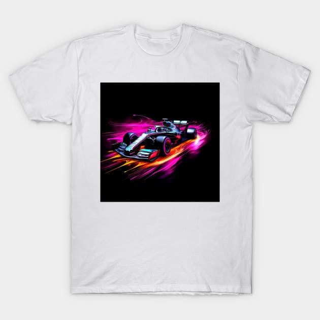 Race Car Neon Art Pink 1 T-Shirt by AstroRisq